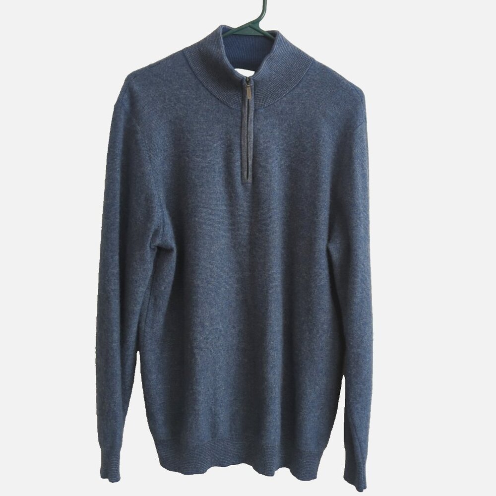 Giasone Sweater Men's Size XL Blue 1/4 Zip 100% 2-ply Cashmere -lpb40